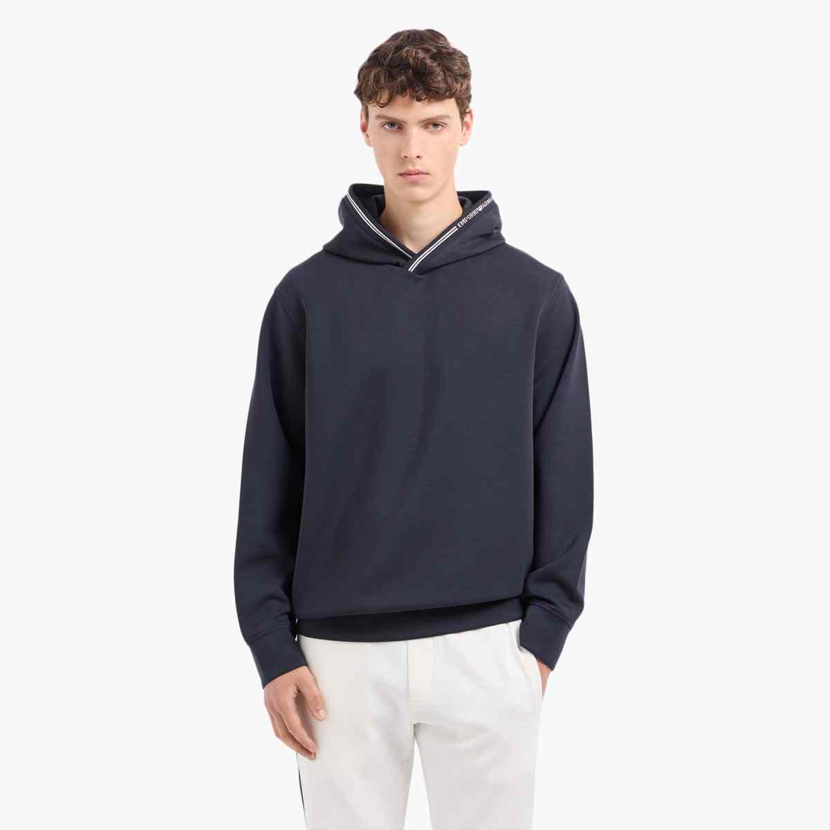 Regular Fit Cotton Hooded Sweatshirt With Contrast Jacquard Branding