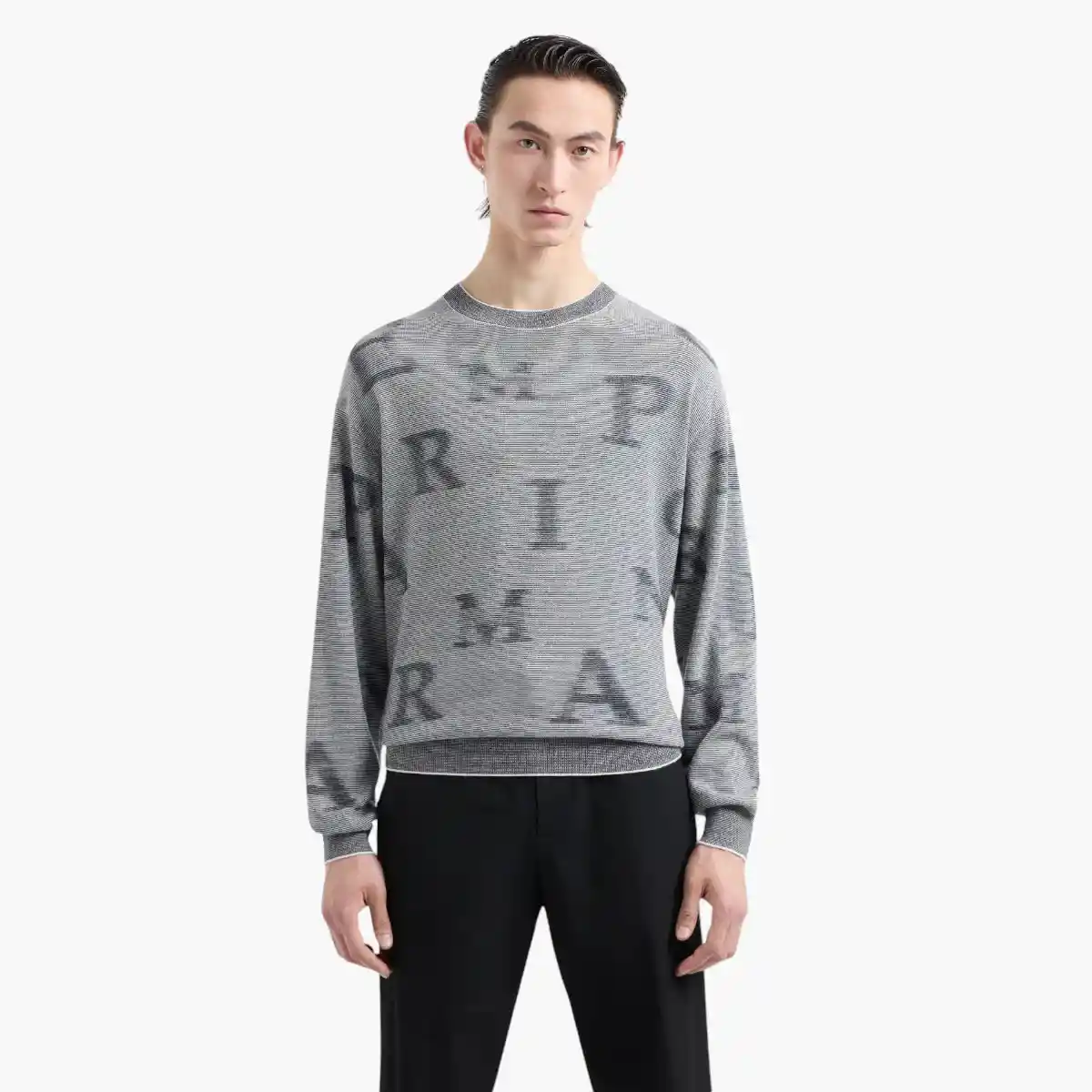 Regular Fit Two-Tone Micro Striped Wool With Jacquard Logo Lettering