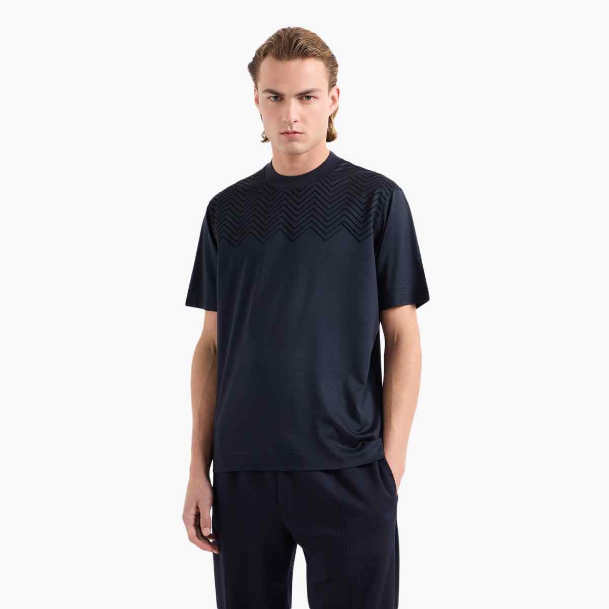 Regular Fit Cotton Crewneck Chevron T-Shirt
