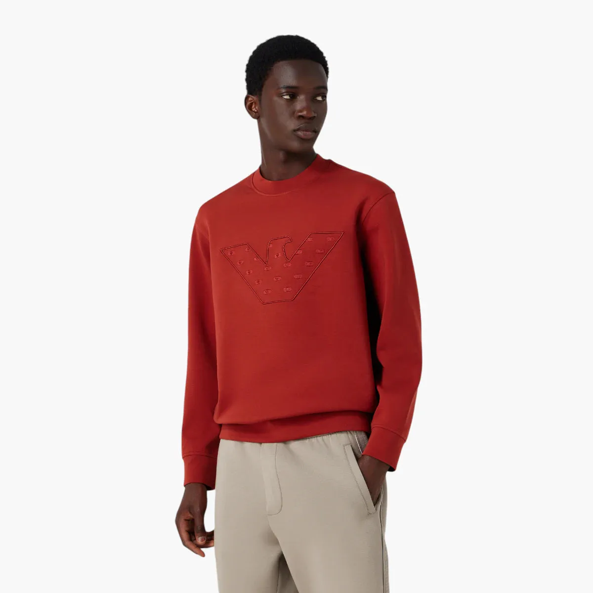 Relaxed Fit Crewneck Sweatshirt With Ebroidered All-Over Logo Eagle