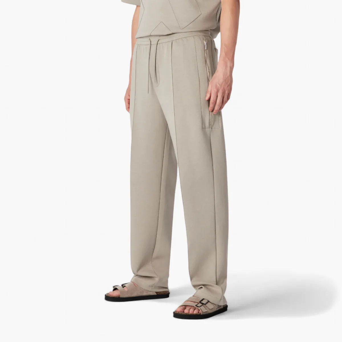 Cotton Regular Fit Trousers With Decorative Seam