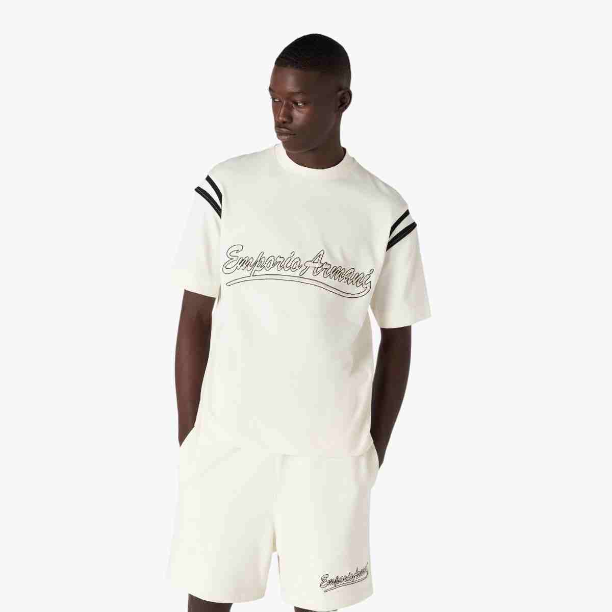 Varsity Style Cotton Relaxed Fit Crew Neck T-Shirt