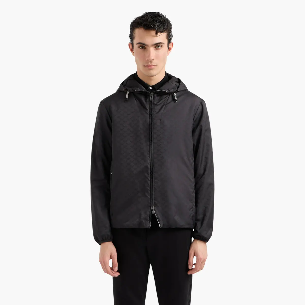 All-Over Jacquard Logo Hooded Jacket