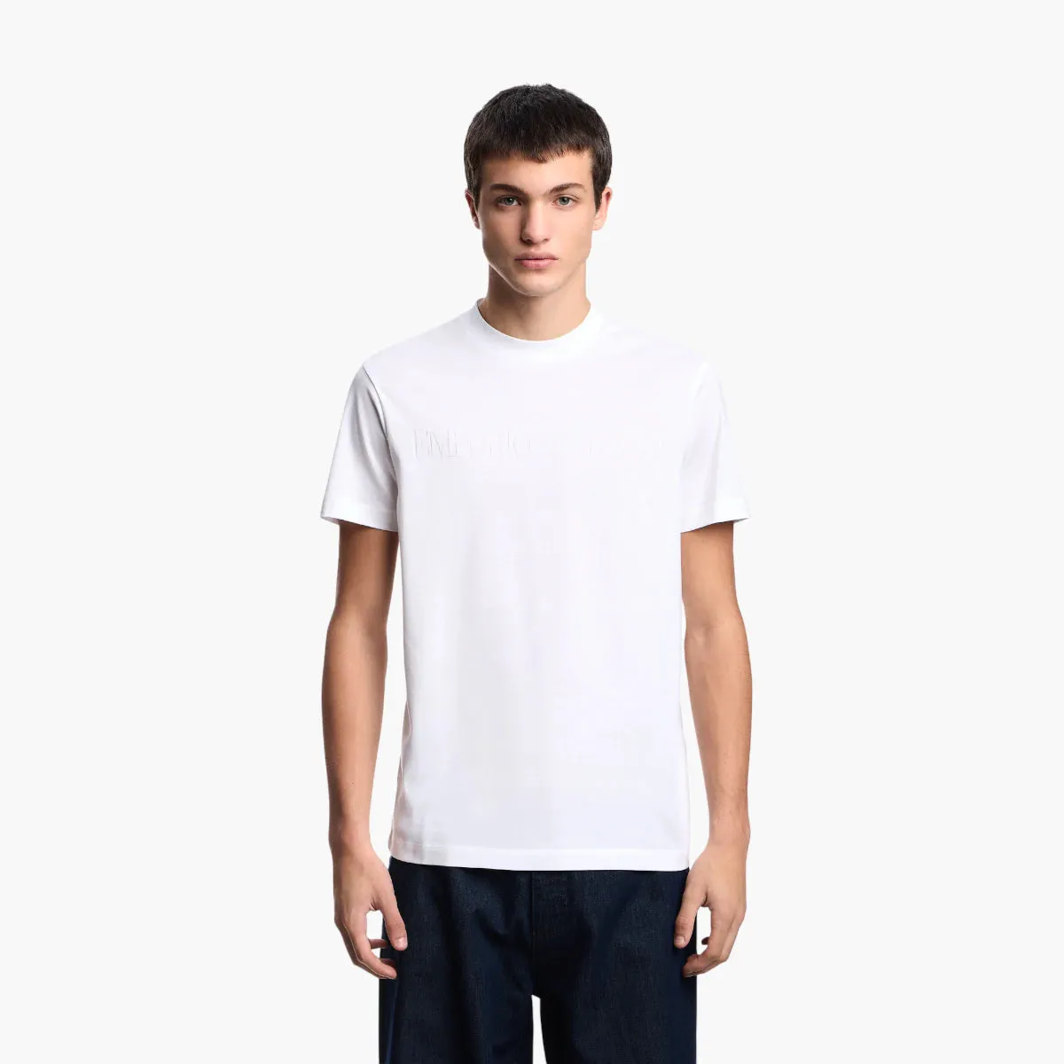 Regular Fit Cotton T-Shirt With Monochromatic Jacquard Logo