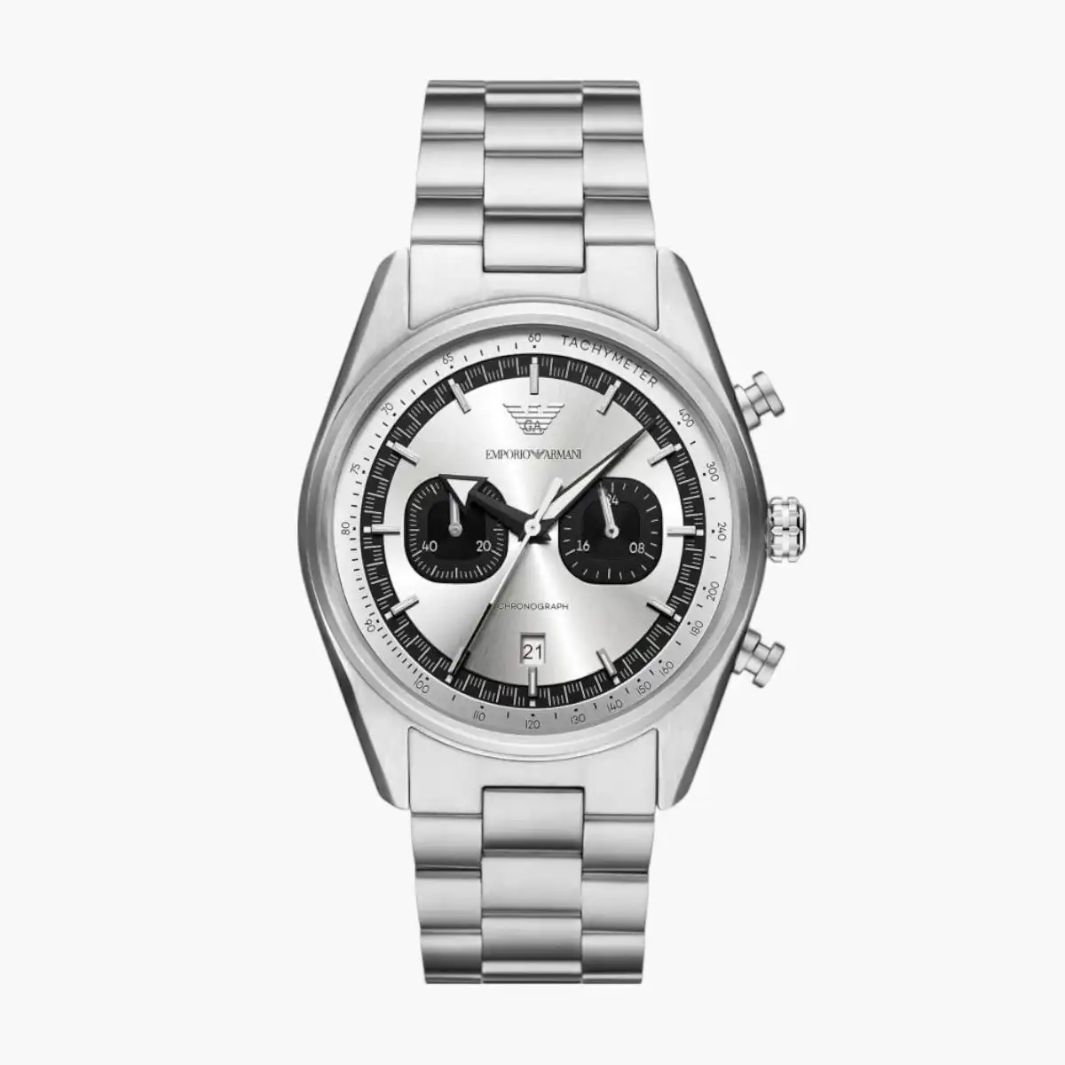 Silver Round Chronograph Stainless Steel Watch
