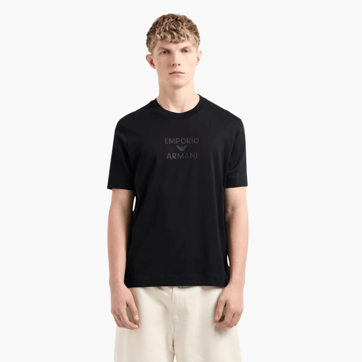 Regular Fit Cotton Crewneck T-Shirt With Monochromatic Rubber Print