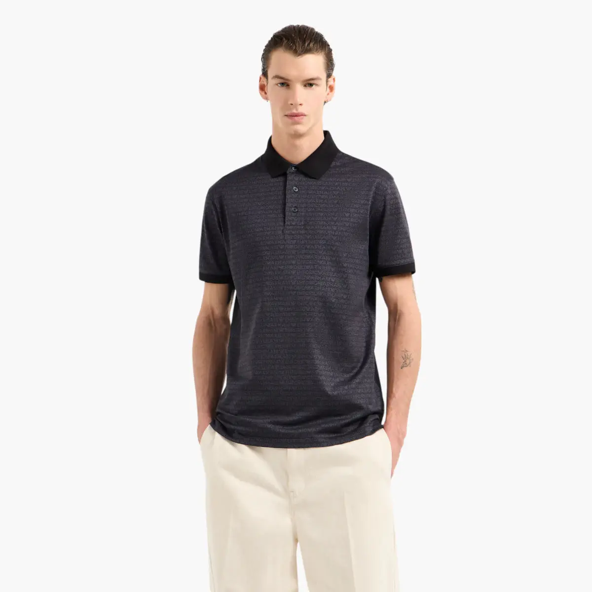 Regular Fit Cotton Polo Shirt With All-Over Jacquard Branding