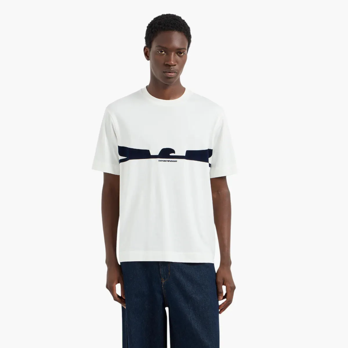 Regular Fit Cotton Crewneck Asv T-Shirt With Flocked Eagle Logo