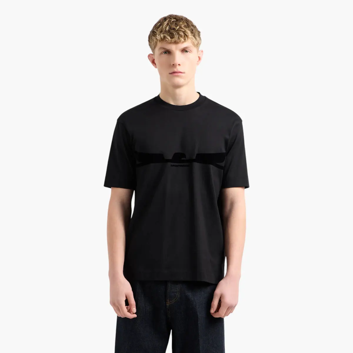 Regular Fit Cotton Crewneck Asv T-Shirt With Flocked Eagle Logo