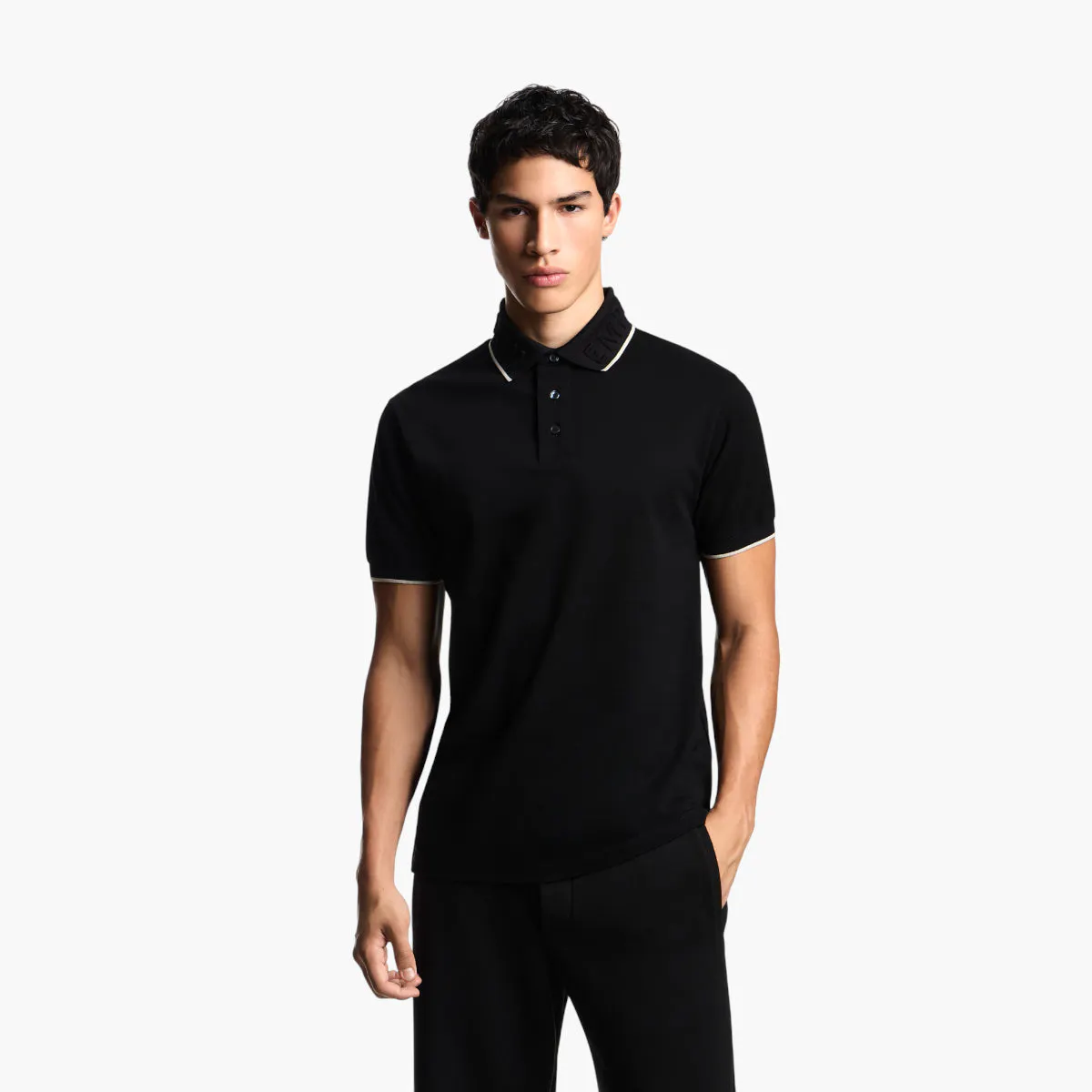 Cotton Piqué Polo Shirt With Embossed Logo On Collar