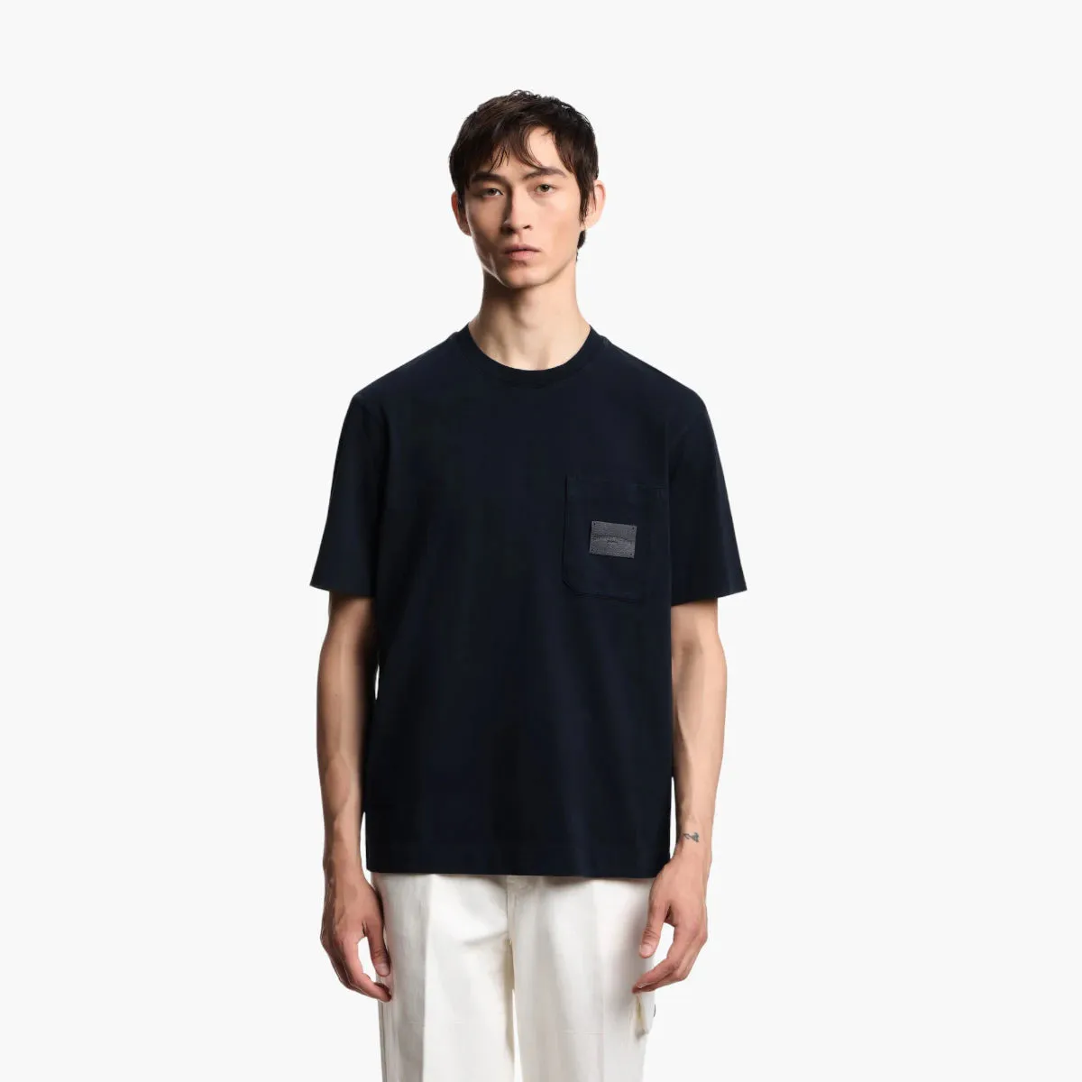 Regular Fit Cotton T-Shirt With Leather Logo Patch