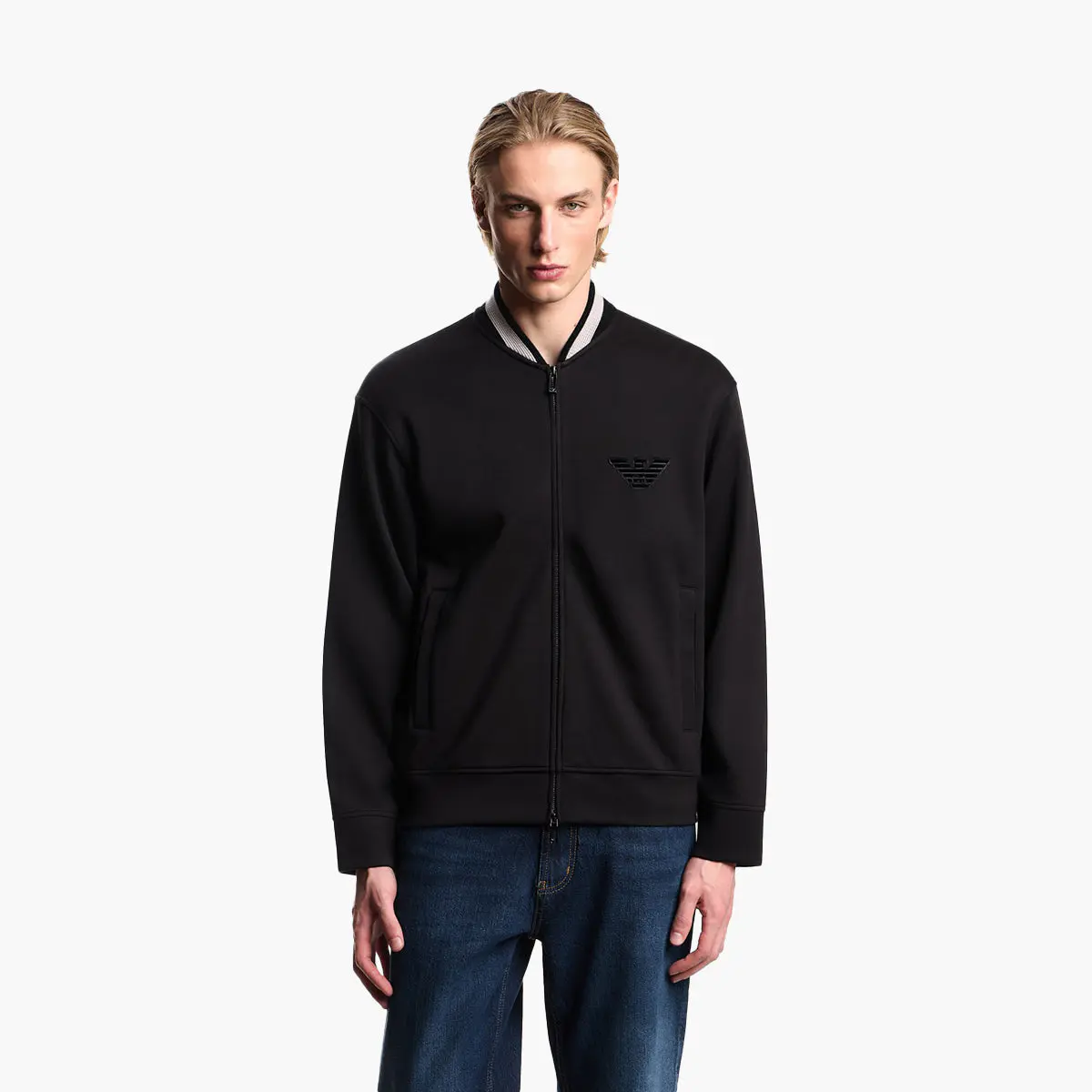 Bomber-Style Zip-Up Sweatshirt With Eagle Logo Patch