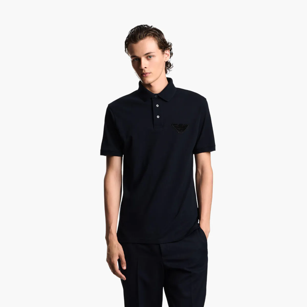 Cotton Piqué Polo Shirt With Eagle Patch