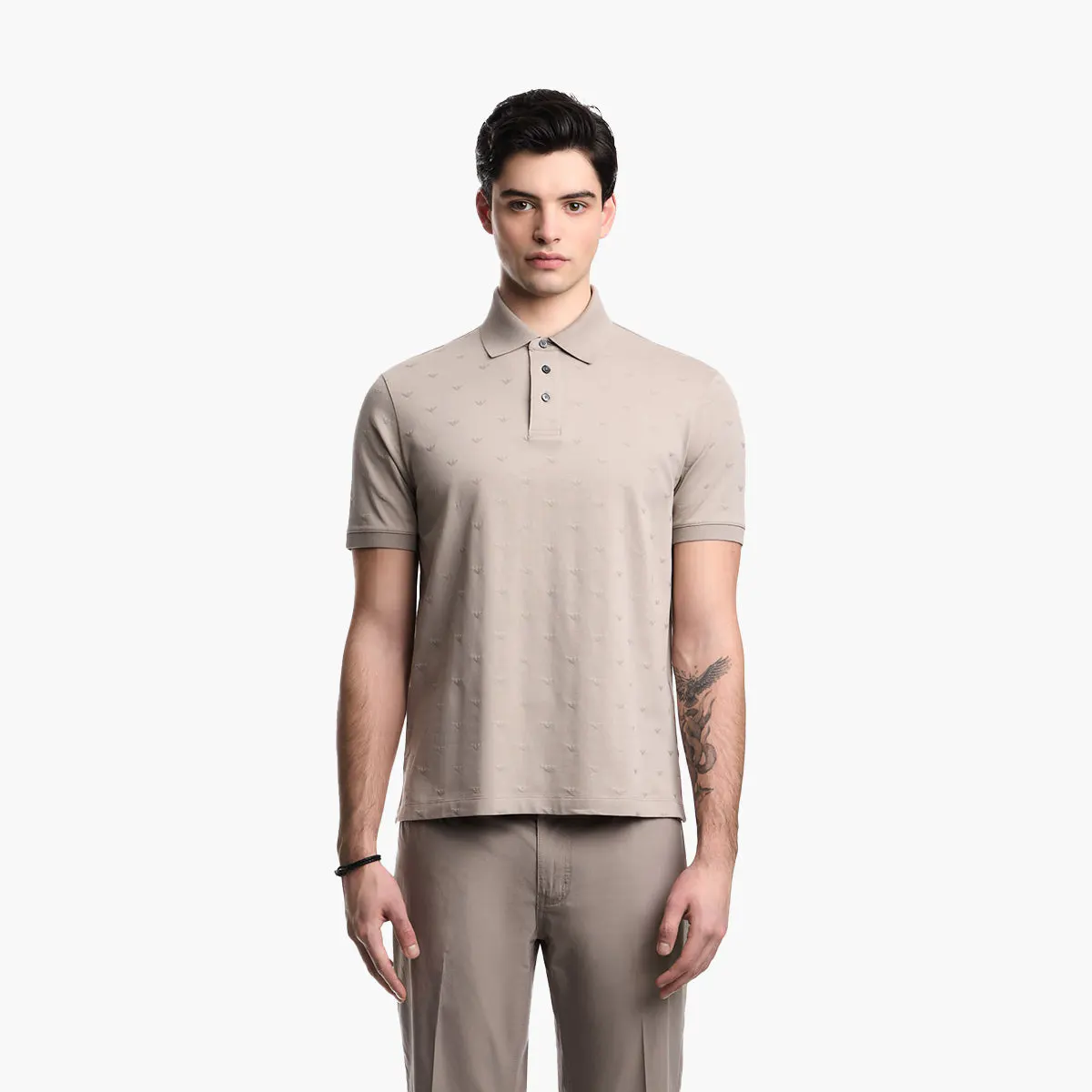 Slim-Fit Cotton Polo Shirt With All-Over Jacquard Logo