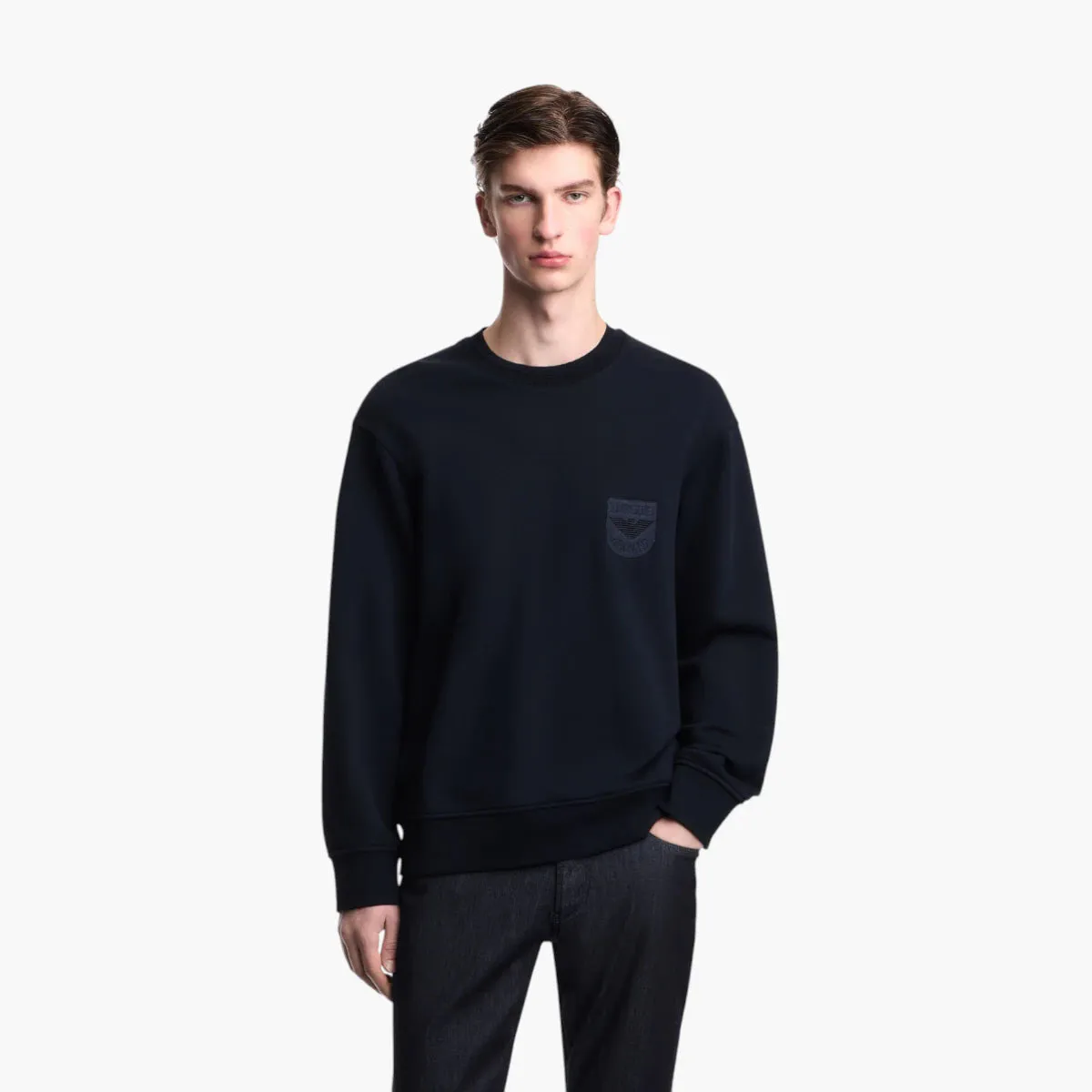 Cotton Sweatshirt With Embroidered Shield Logo
