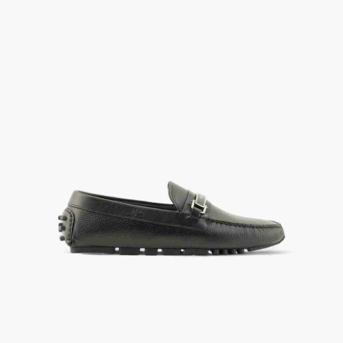 Pebbled Leather Loafers With Branded Stirrup Bar