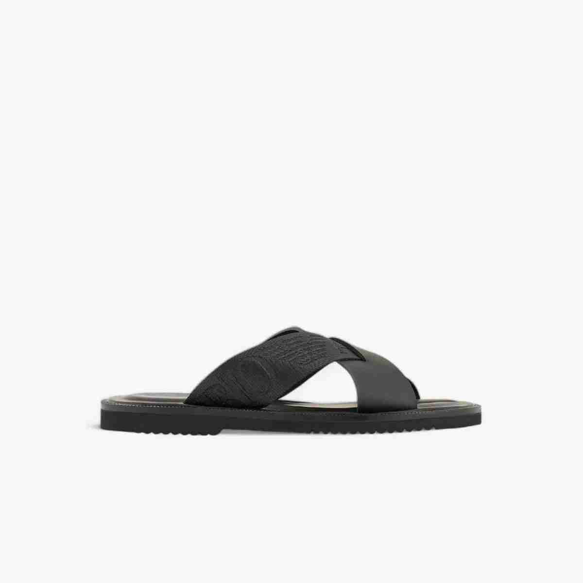 Leather Sandals With Embossed Cross-Over Logo Strap