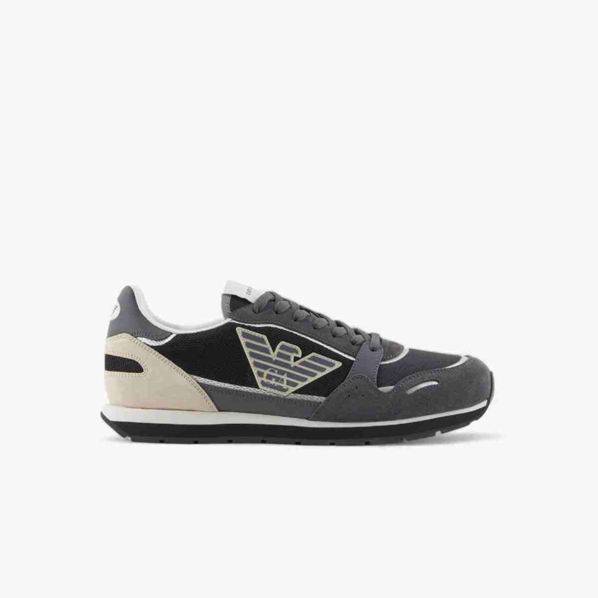 Mesh Sneakers With Eagle Logo Patch And Suede Accents