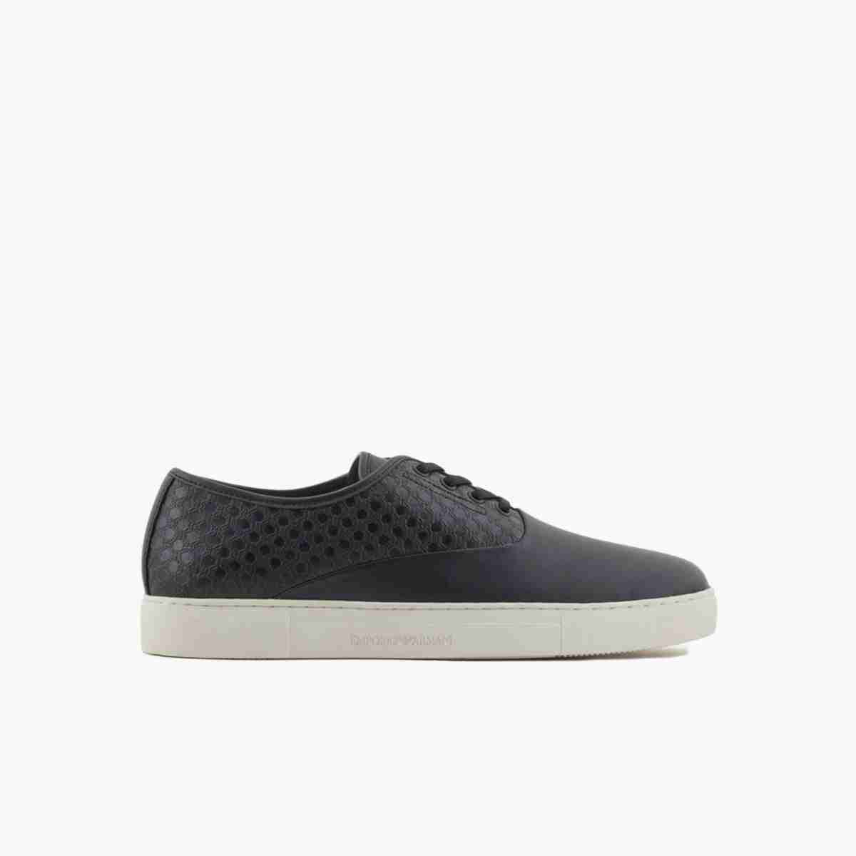 Soft Leather Round Toe Sneaker With Embossed Design