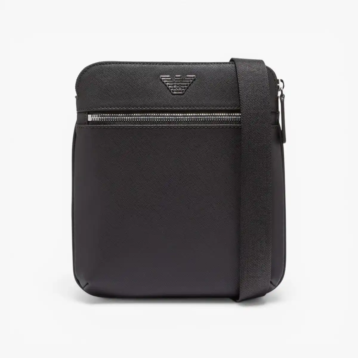 Flat Leather Shoulder Bag With Metal Eagle Plate