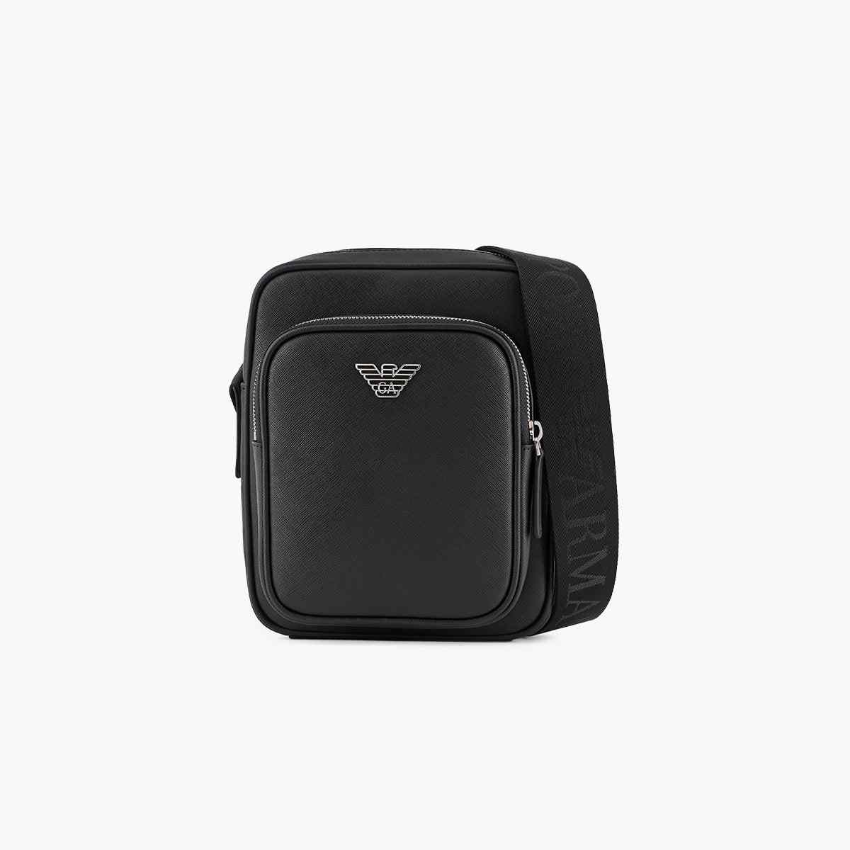 Regenerated Leather Crossbody Bag With Eagle Plaque