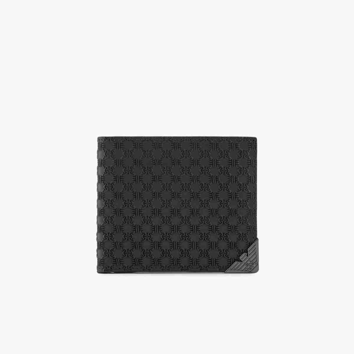 Leather Wallet With Embossed Pattern And Metal Eagle Logo