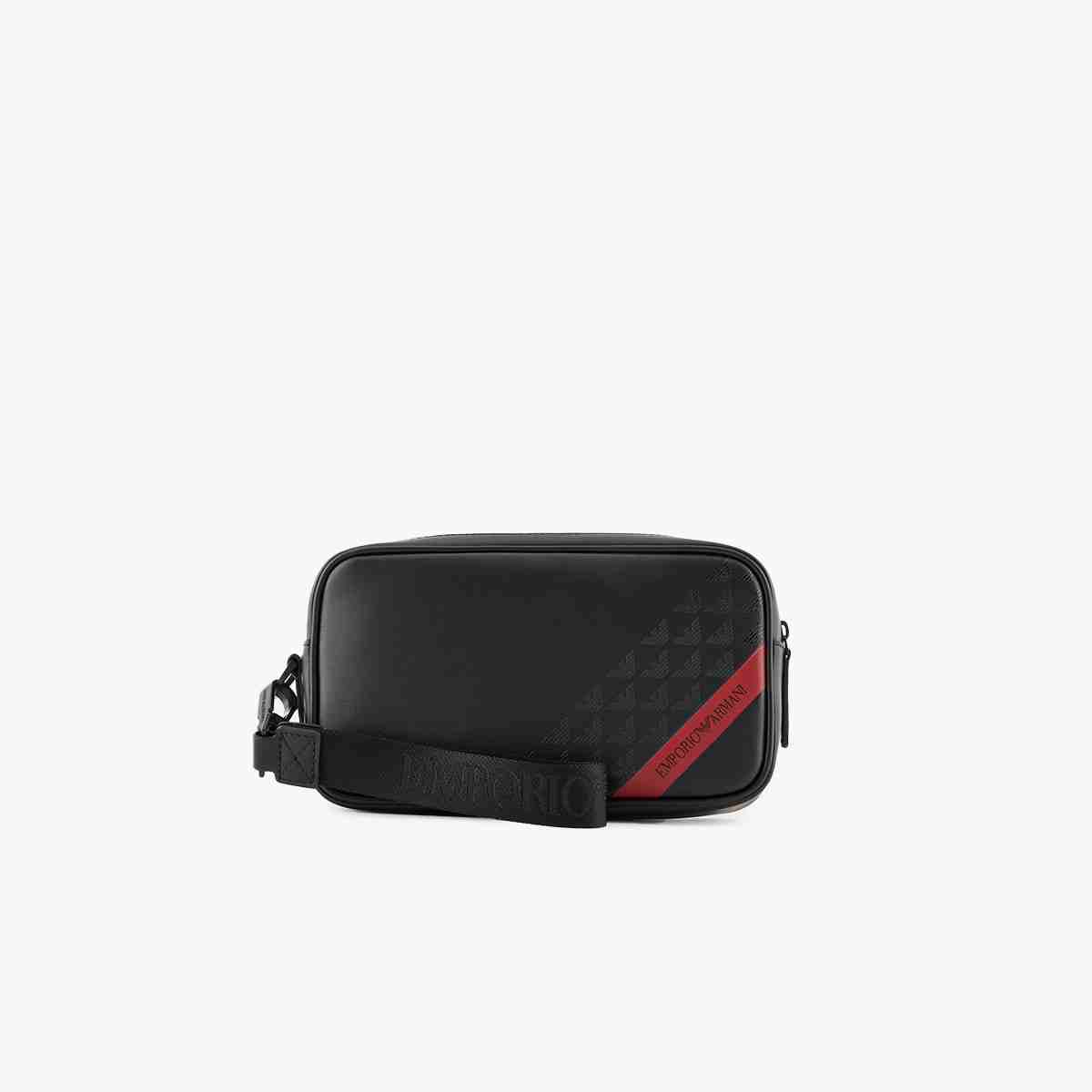 Smooth Regenerated Leather Washbag With Red Logo Band