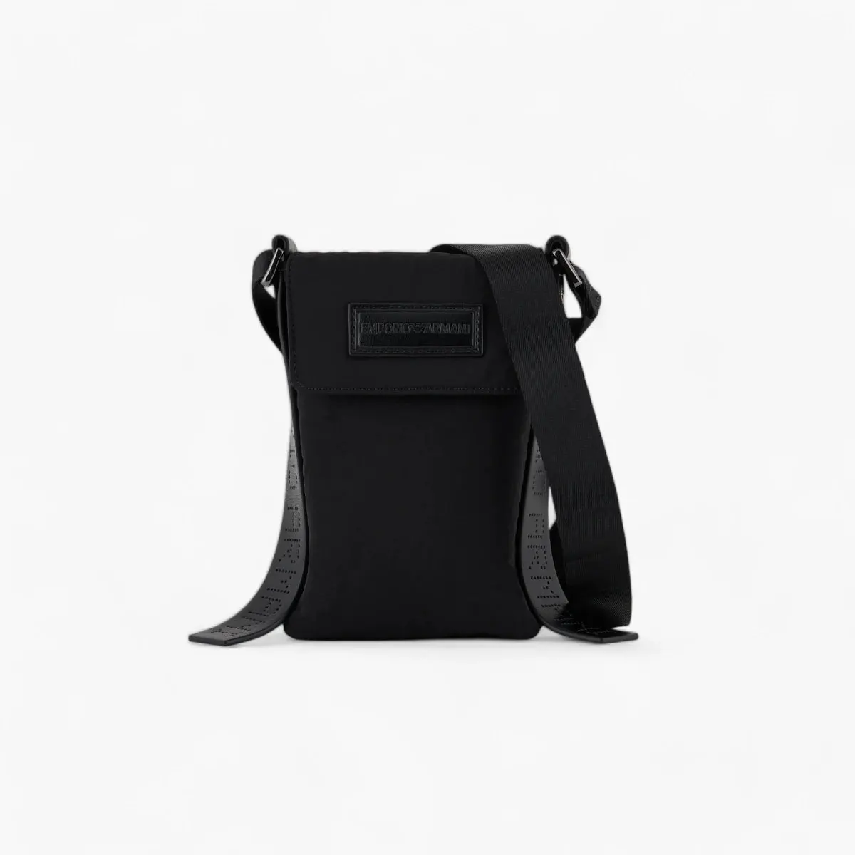 Fabric Crossbody Bag With Stitched Leather Logo Patch