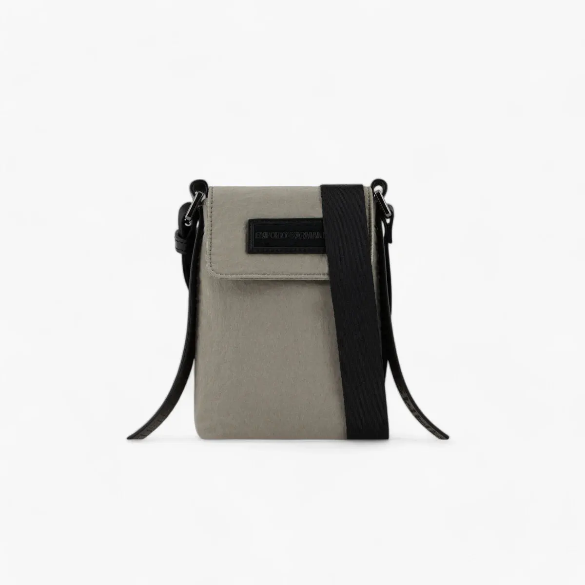 Fabric Crossbody Bag With Stitched Leather Logo Patch