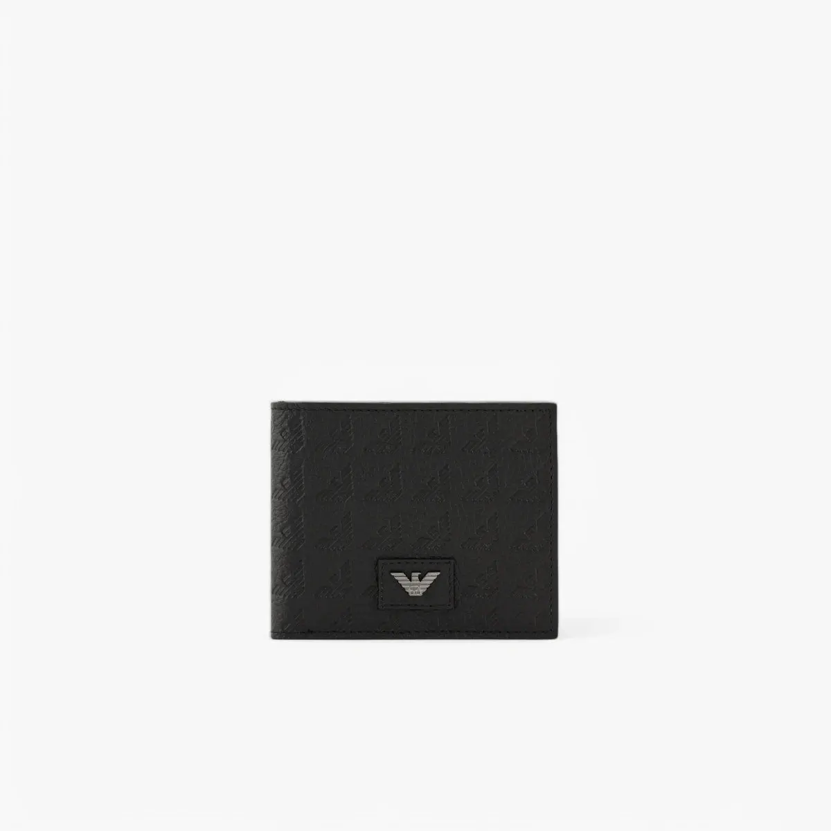 Embossed All Over Logo Leather Coin-Pocket Wallet With Logo Plaque