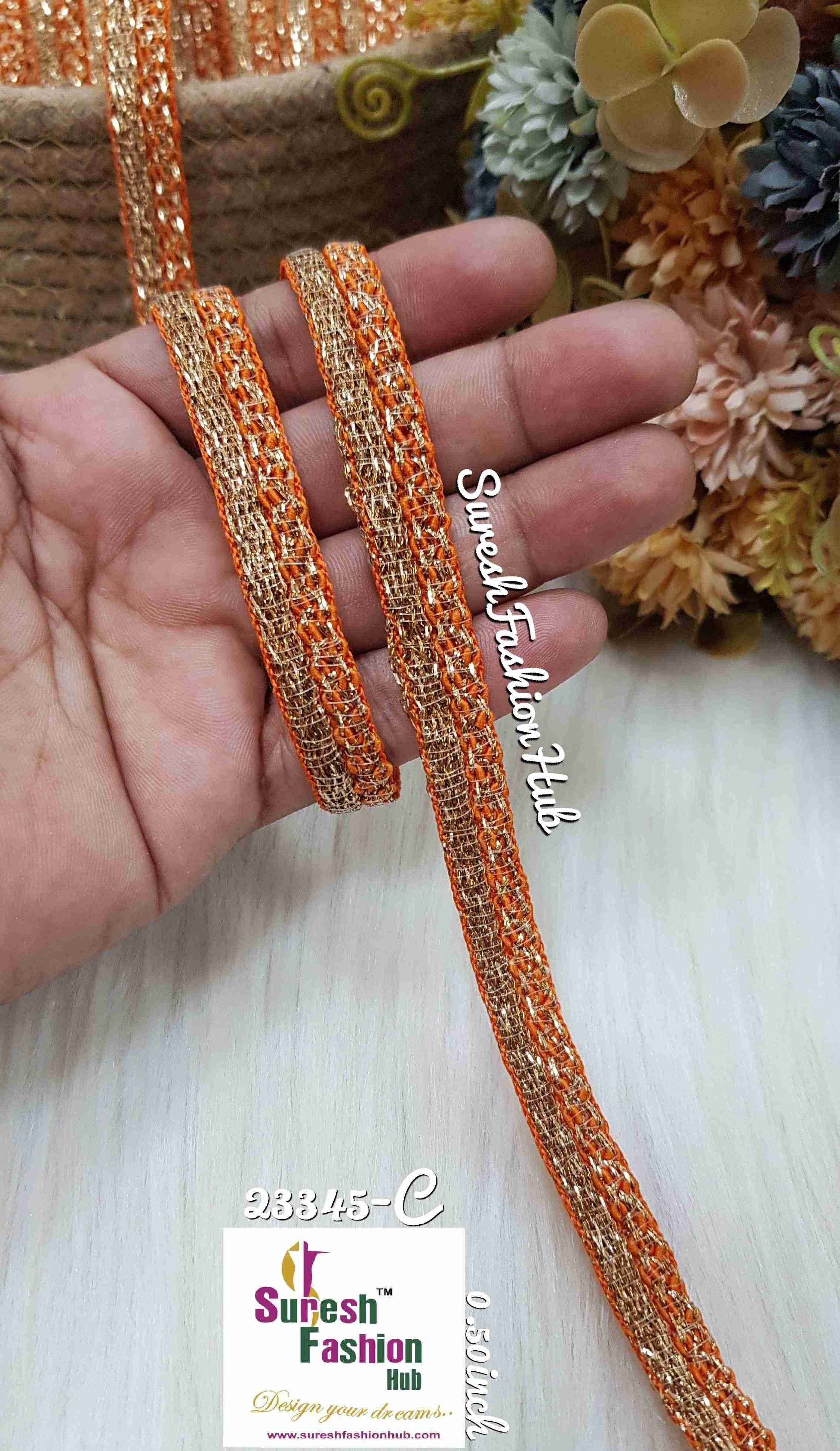 Golden Zari Glimmer Orange Bases Designer Trims