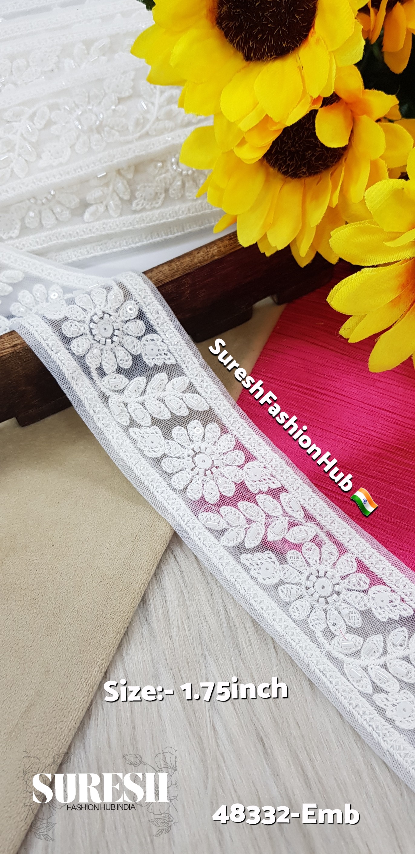 White to White Floral Net Embroidery Lace – 48332-Emb