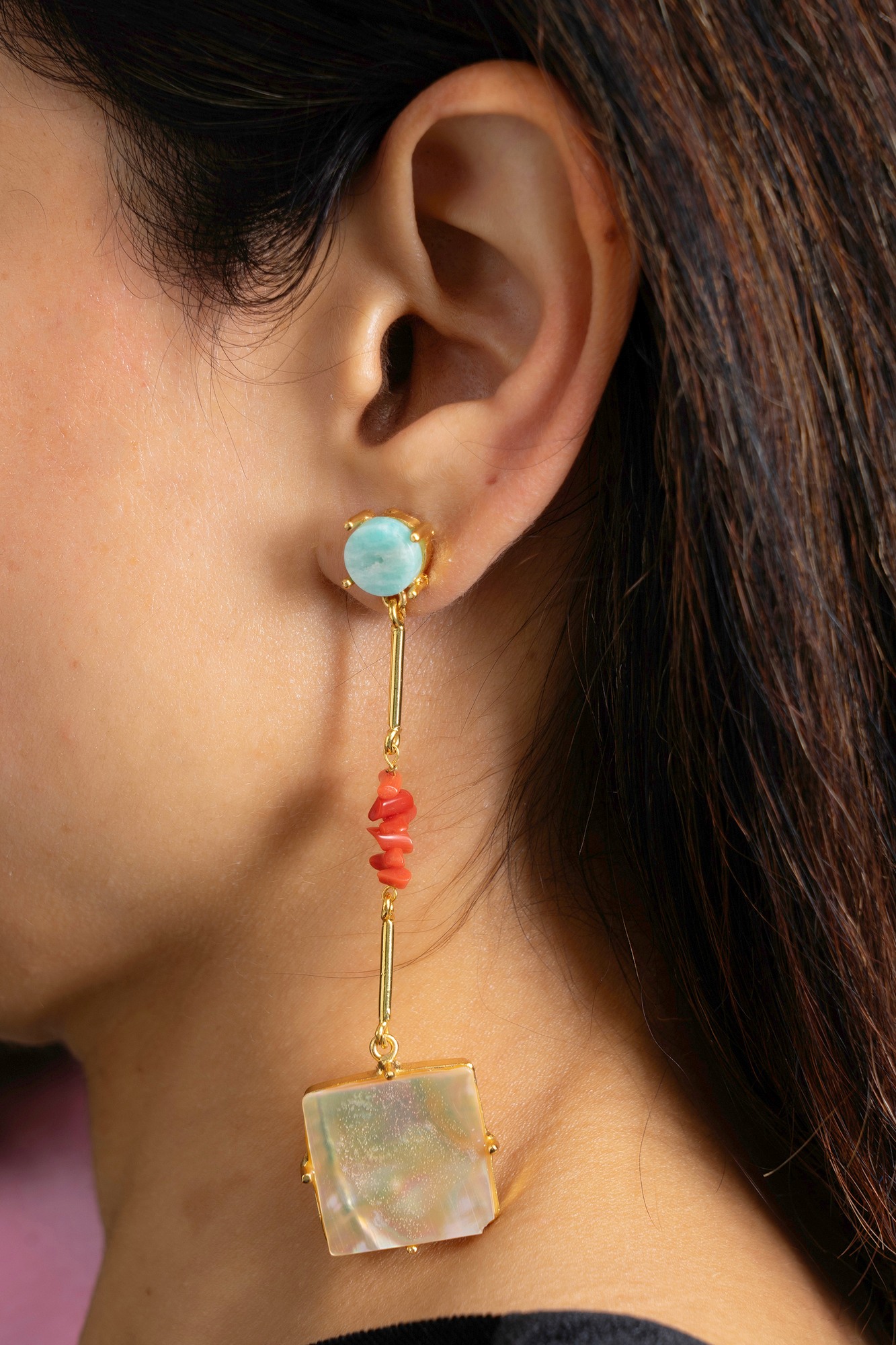 Coral and mother of pearl earrings