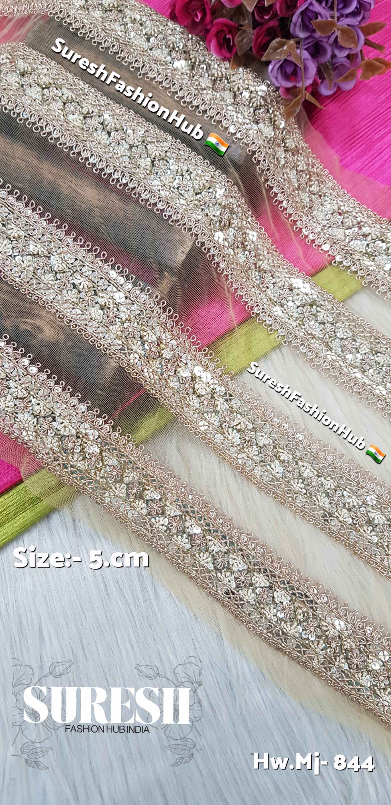 Gold Handmade Embroidered Net Border – Mj-844