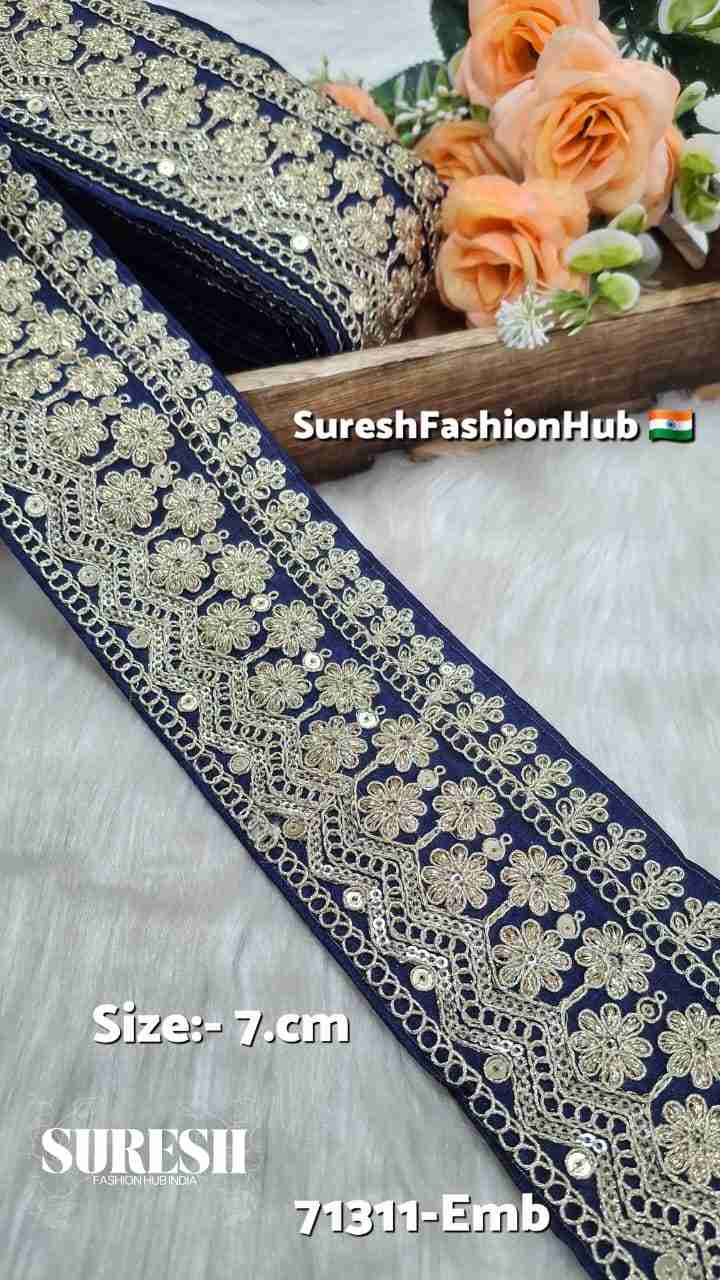 Navy Blue Floral Dori Zari Embroidery Lace – 71311-Emb