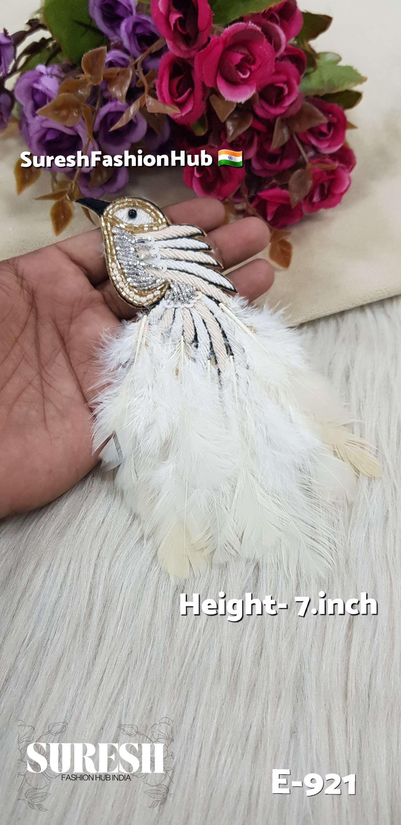 E-921 Offwhite & Peach Left Side Bird Feather Patch