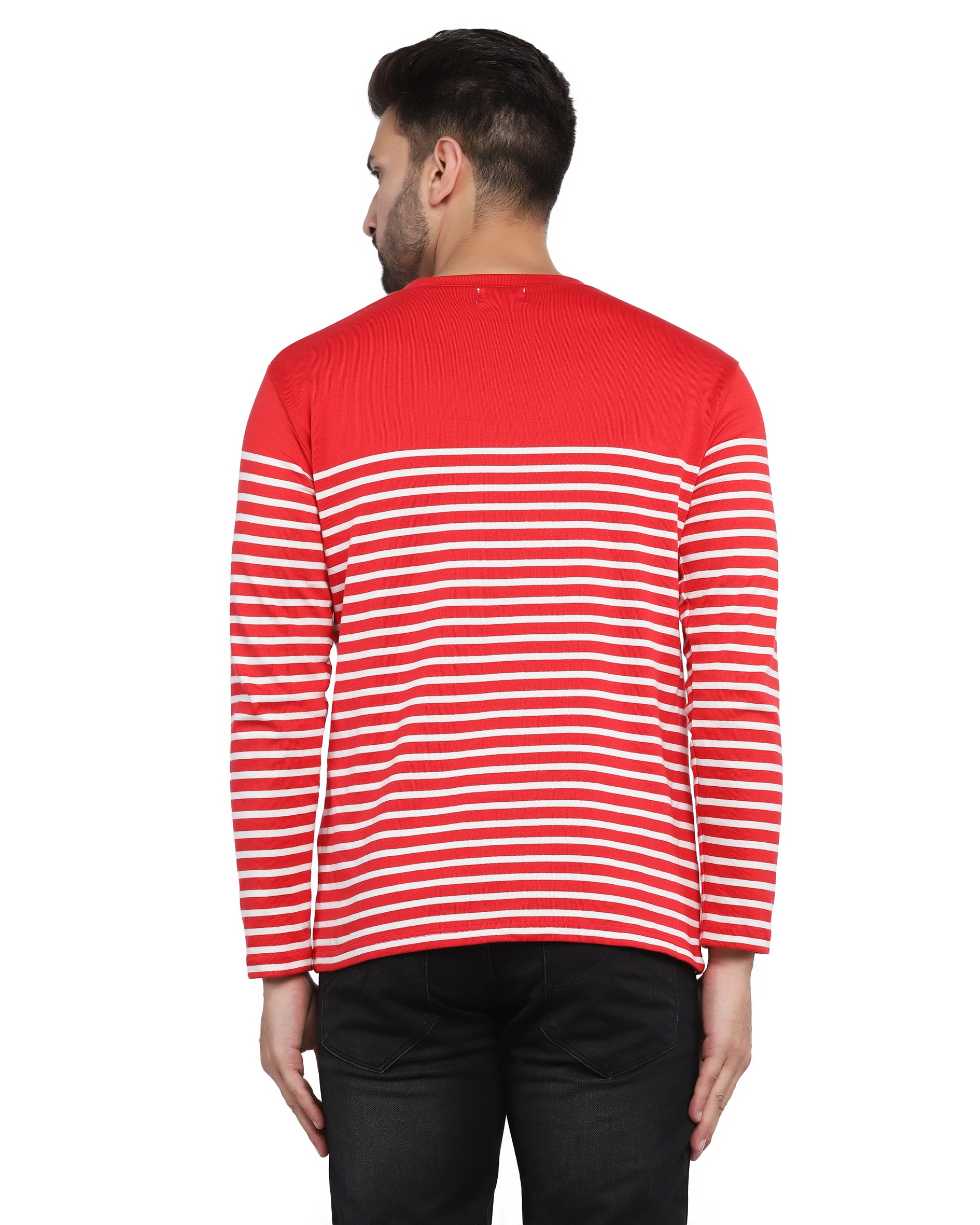 Red & White Full Sleeve Striped T-Shirt