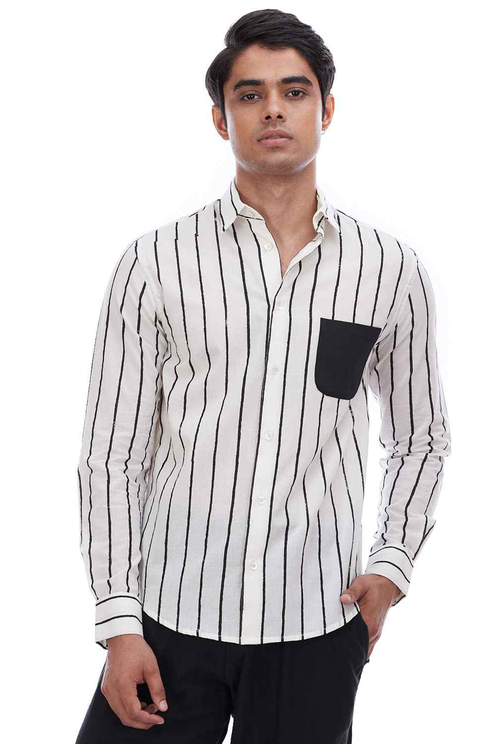 Hand Block Print Stripe Cotton Shirt