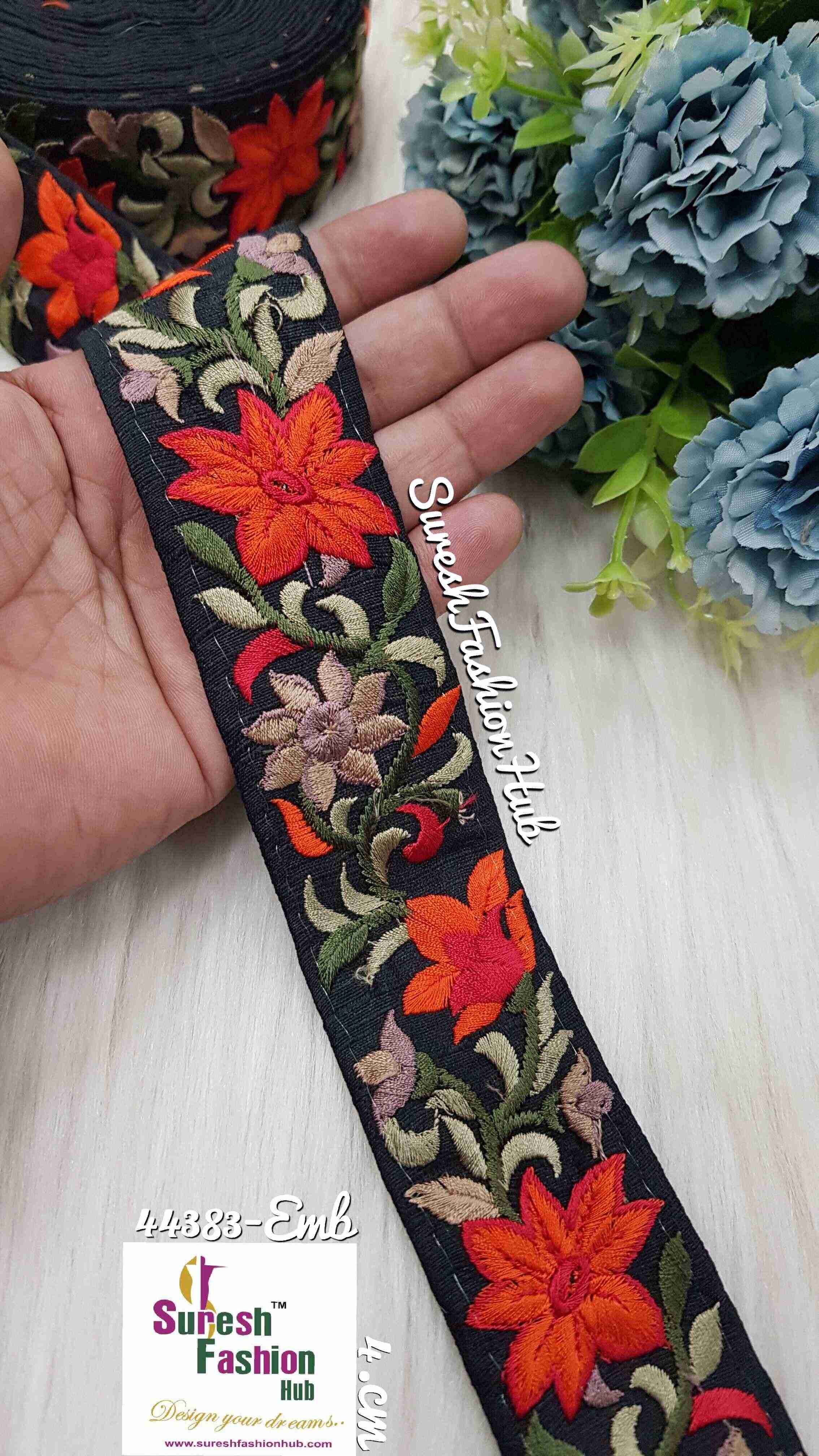 Orange Flowers Prismatic Leaf & Petal Looms Embroidered trim