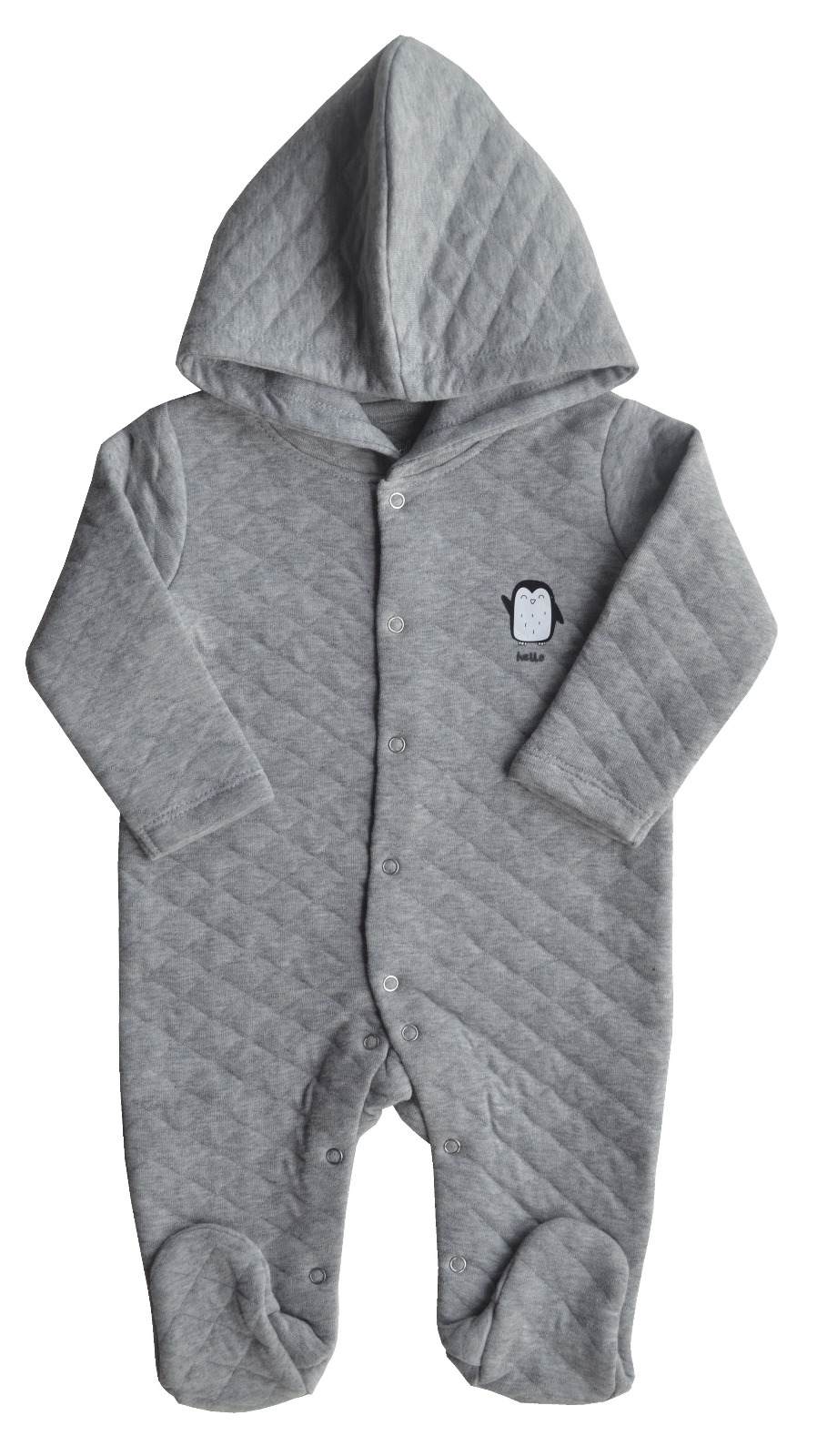 Baby's Full Hoody Romper/Sleeper with feet,Color-Grey Melange