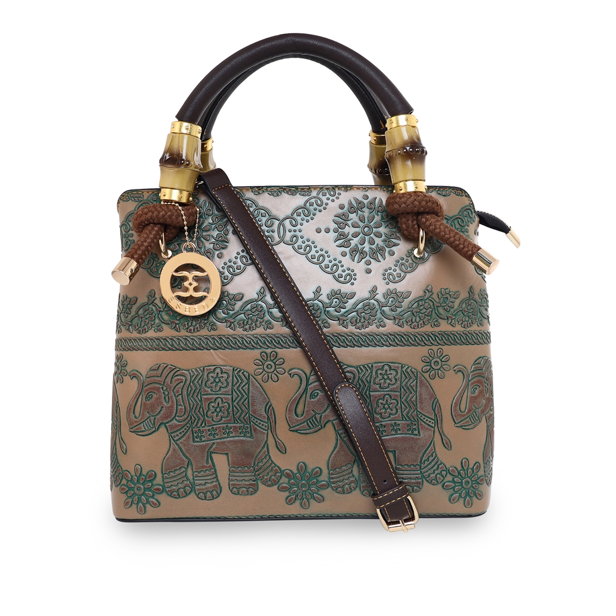 ESBEDA | ESBEDA Green Color Vintage Elephant art handbag For Women's 0