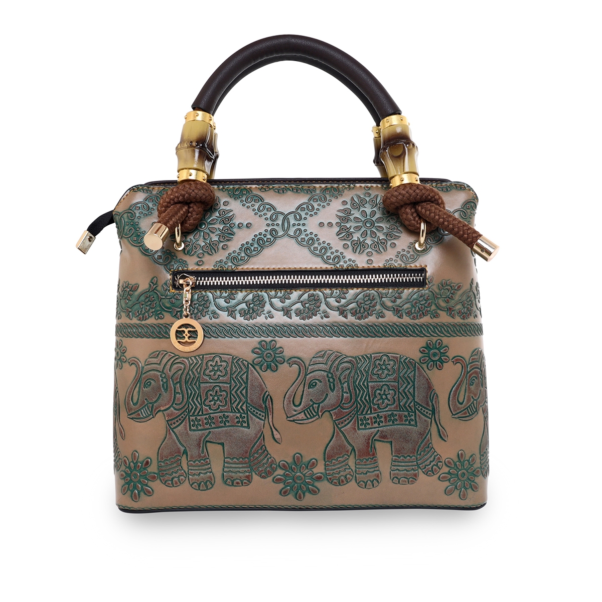 ESBEDA | ESBEDA Green Color Vintage Elephant art handbag For Women's 2