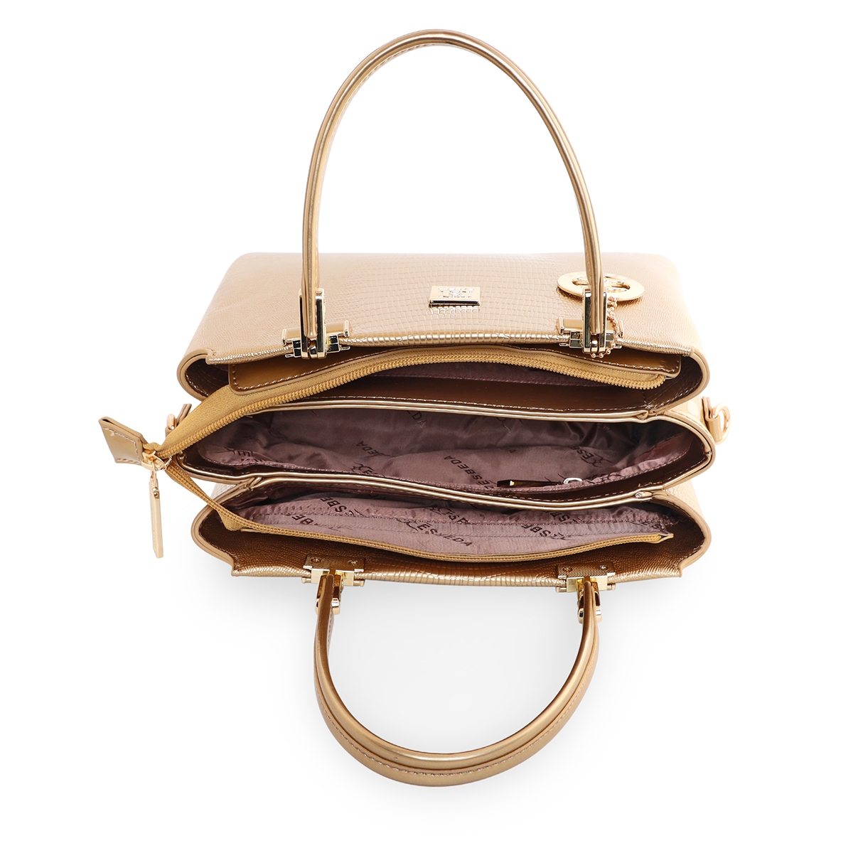 ESBEDA | ESBEDA Gold Color Solid Emoboss pattern Glossy Handbag For Women 4