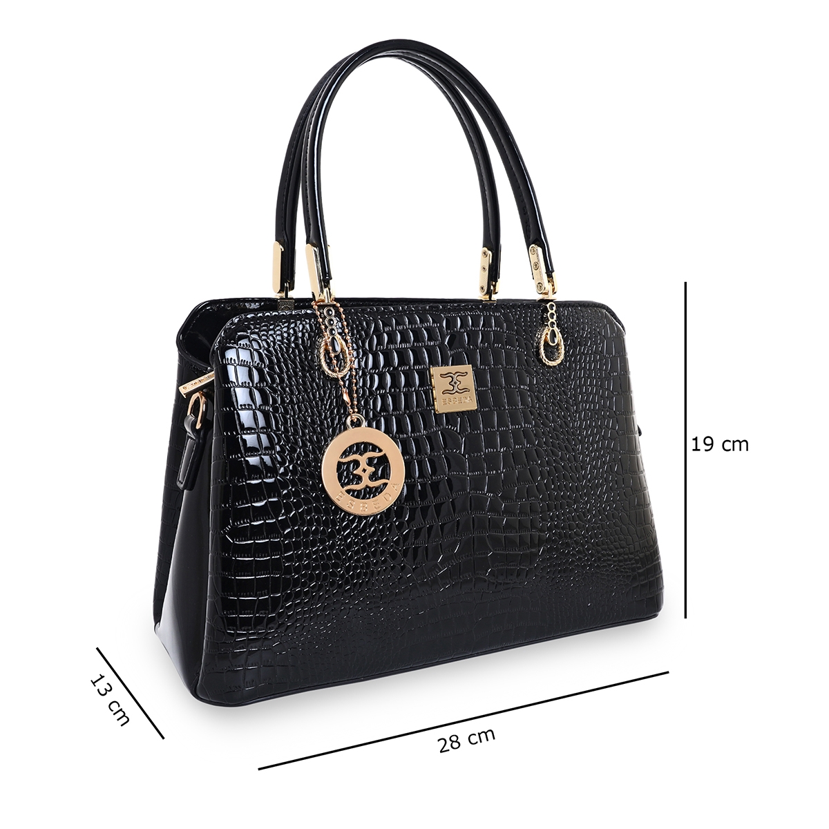 ESBEDA | ESBEDA Black Color Solid Emoboss pattern Glossy Handbag For Women 1