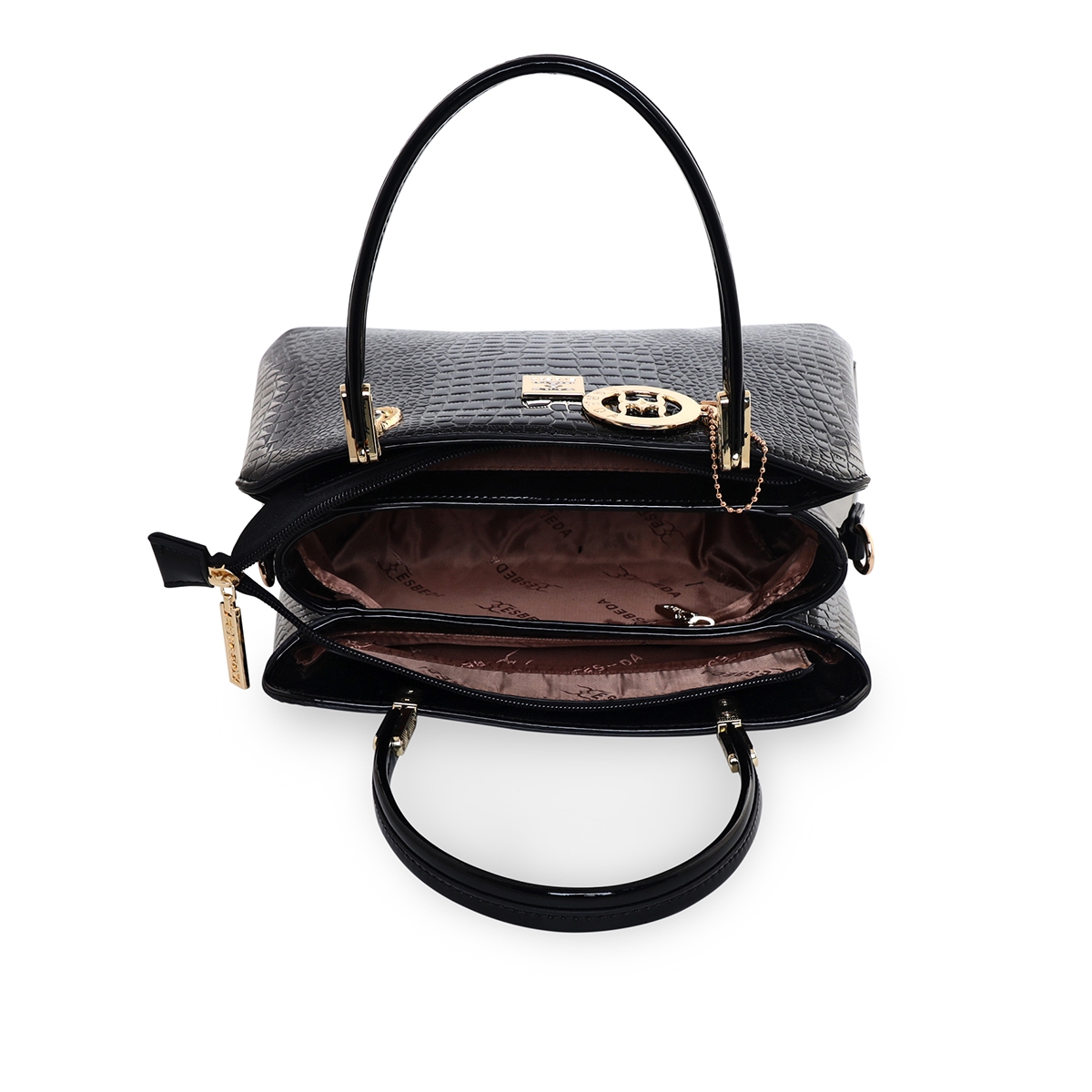 ESBEDA | ESBEDA Black Color Solid Emoboss pattern Glossy Handbag For Women 4