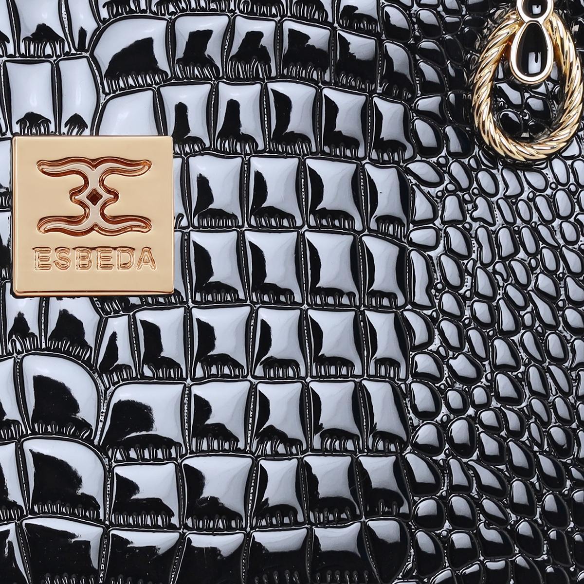 ESBEDA | ESBEDA Black Color Solid Emoboss pattern Glossy Handbag For Women 6