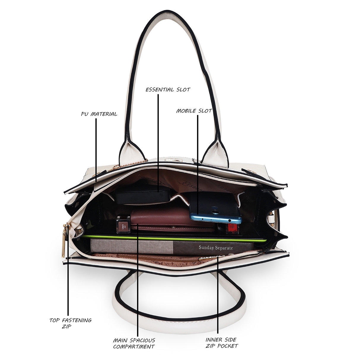 ESBEDA | ESBEDA Off White Color Solid Pattern Top Handle handbag For Women 3