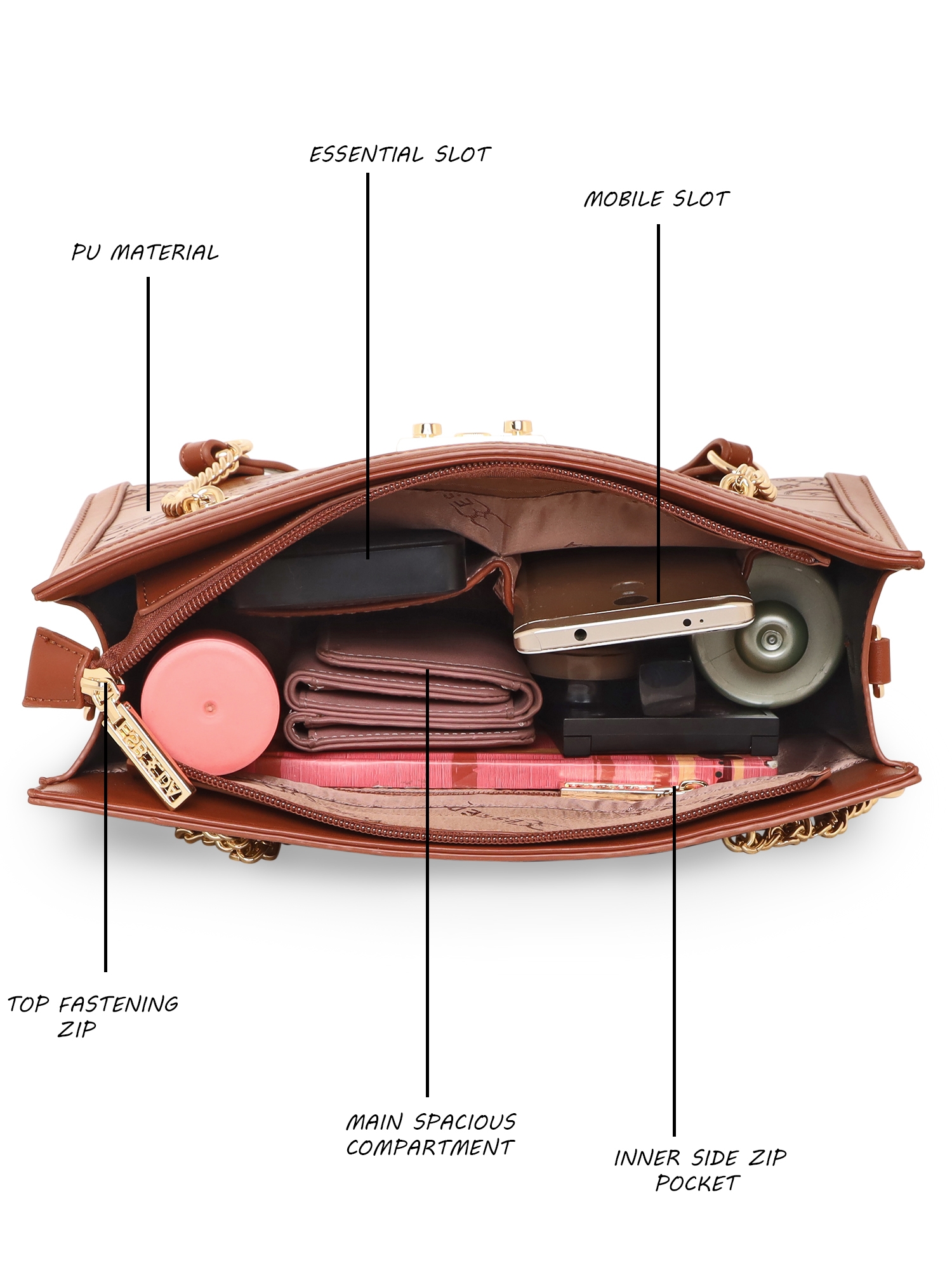 ESBEDA | Women's Brown PU Printed Handbags 3