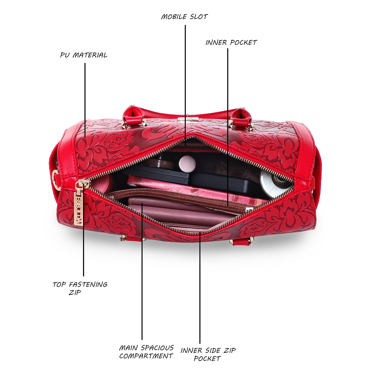 ESBEDA | Women's Red PU Printed Handbags 3