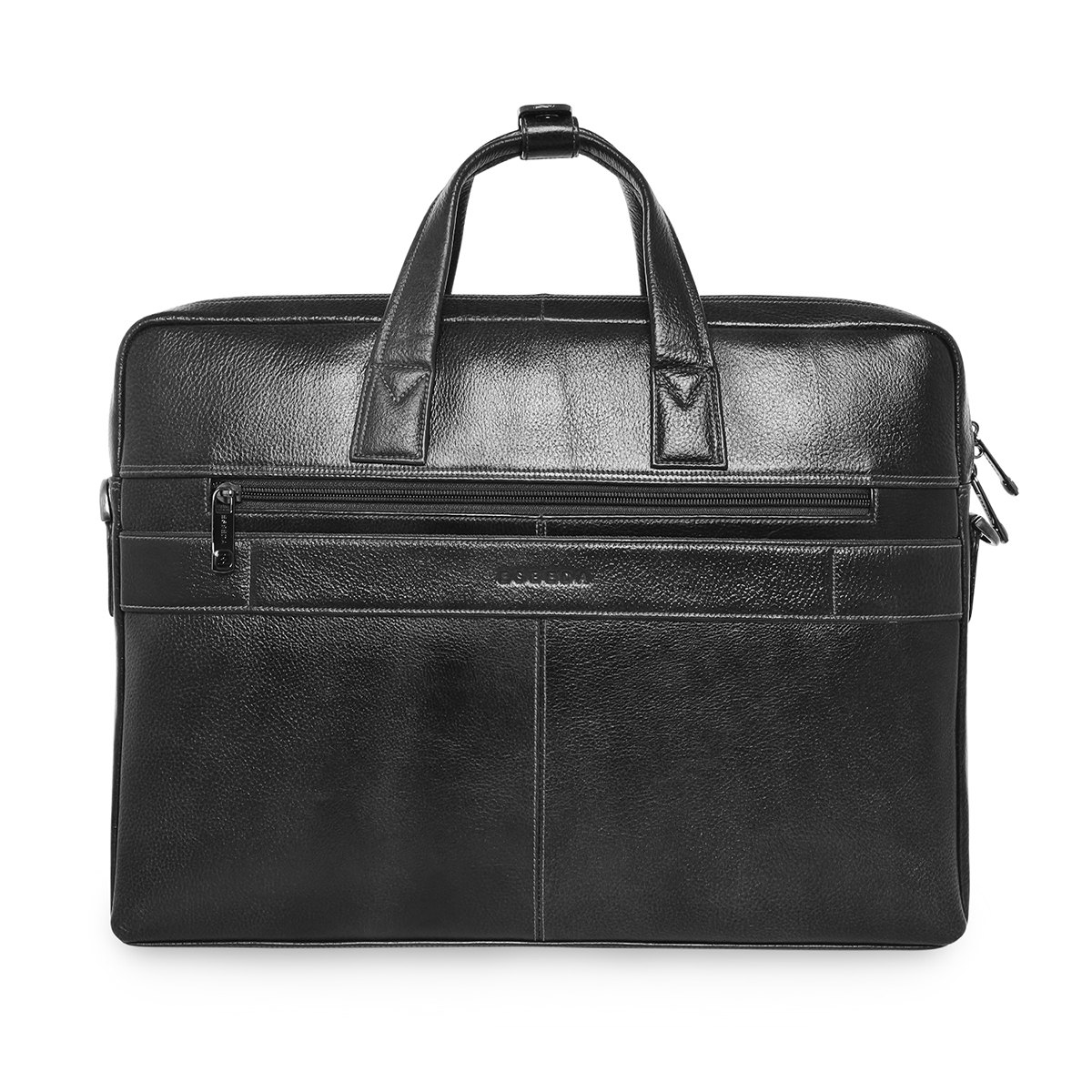 Men s Black Leather Solid Laptop Bags
